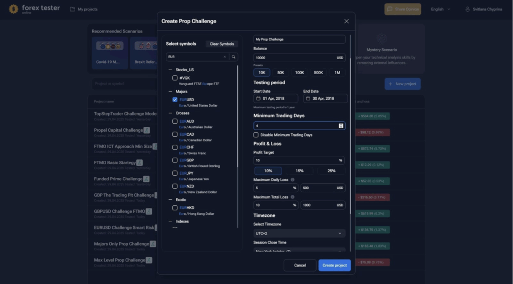Prop Challenge settings